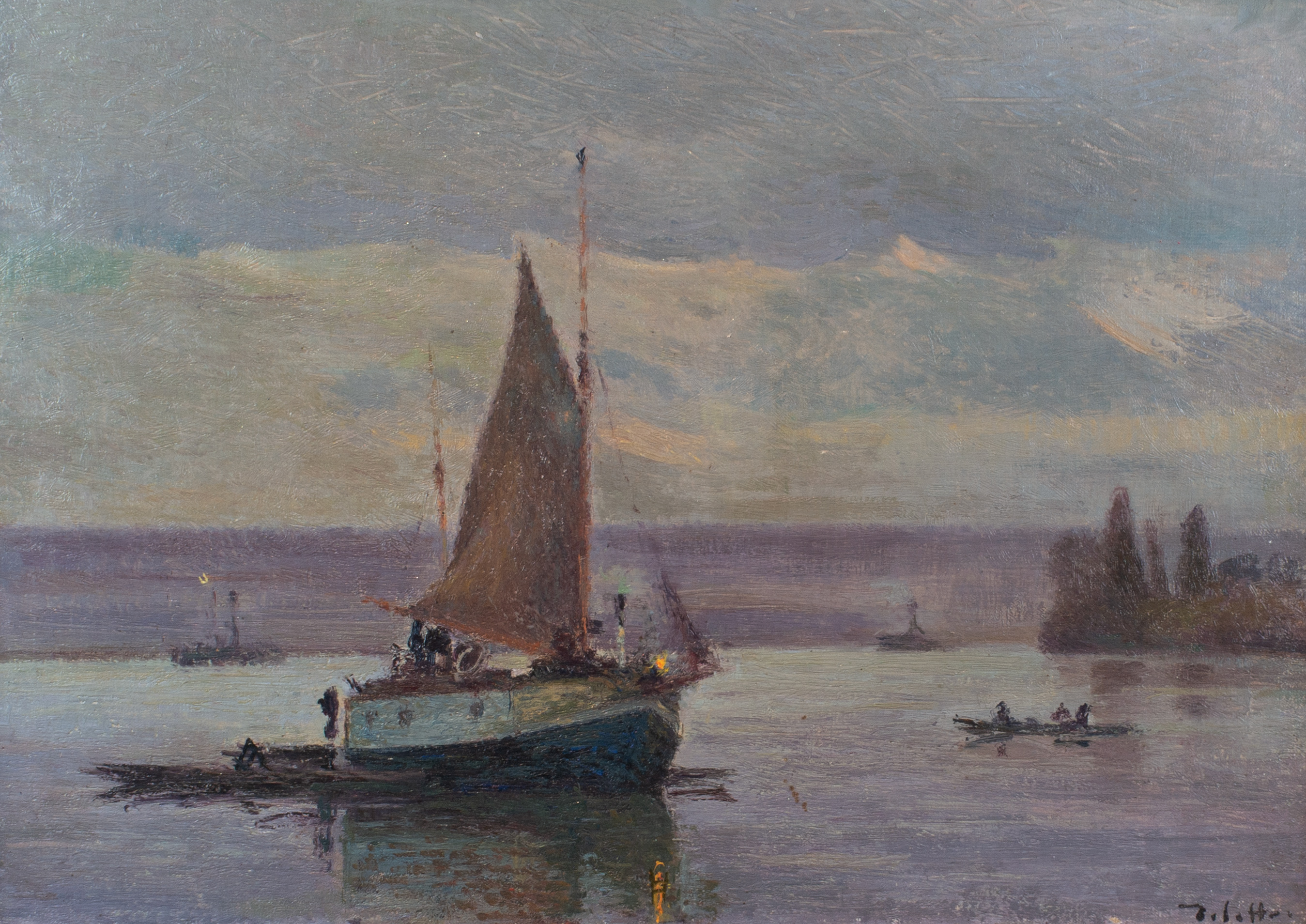 Gribane sur la Seine au crépuscule